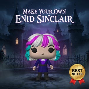 May include: A Funko Pop figure of Enid Sinclair with white, pink, and teal hair, wearing a blue uniform. The background features a castle and the text "MAKE YOUR OWN ENID SINCLAIR". A "BEST SELLER" seal is in the bottom right corner.