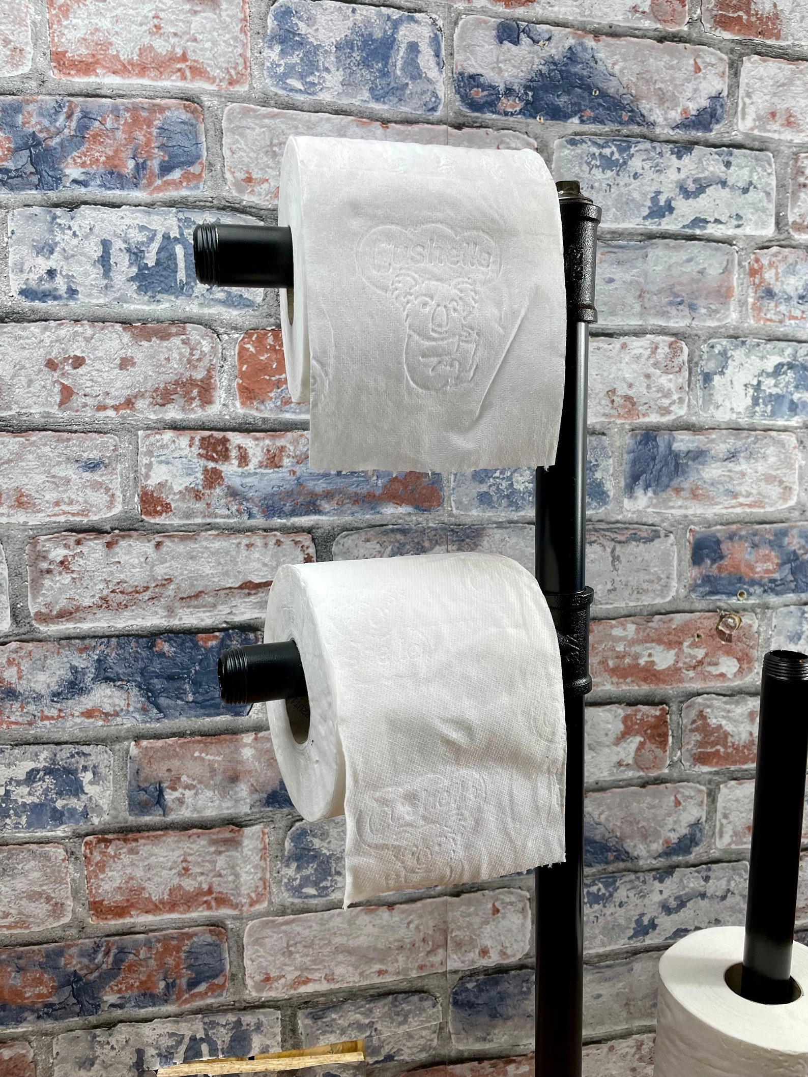 Industrial Style Pipework Steel Free Standing Double Toilet Roll Holder Industrial Style Pipework Steel Free Standing Double Toilet Roll Holder