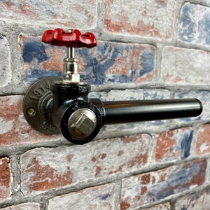Suporte para rolo de papel higiênico de aço para tubulações estilo industrial com válvula | Vida em loft | Móveis Steampunk | Suporte para papel higiênico | Móveis para tubulações