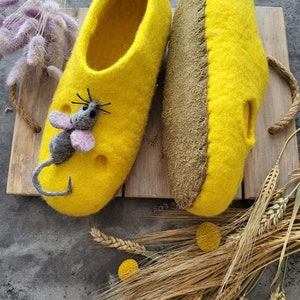 Handmade eco organic wool felted slippers handcrafted cozy warm yellow funny winter shoes for toddlers Christmas gift, baby shower birthday image 10