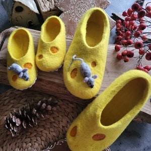 Handmade eco organic wool felted slippers handcrafted cozy warm yellow funny winter shoes for toddlers Christmas gift, baby shower birthday image 5