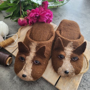 Dog Design handmade wool Slippers, warm Animal Lover Shoes, Christmas gift