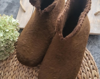 Wool handmade felted high slippers, eco organic wool warm handcrafted boots, gift for housewarming, Christmas, birthday, retirement.