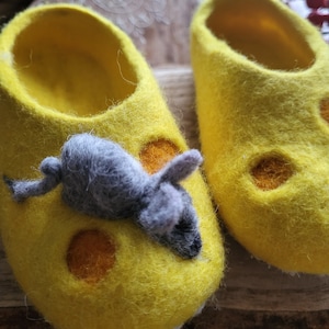 Handmade eco organic wool felted slippers handcrafted cozy warm yellow funny winter shoes for toddlers Christmas gift, baby shower birthday image 3