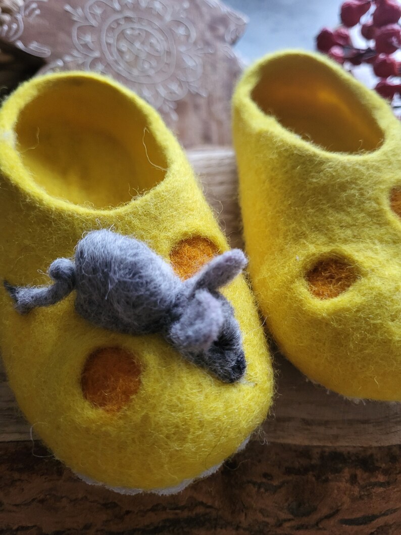 Handmade eco organic wool felted slippers handcrafted cozy warm yellow funny winter shoes for toddlers Christmas gift, baby shower birthday image 3