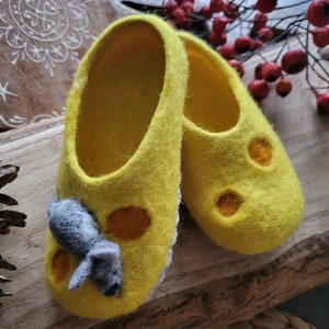 Handmade eco organic wool felted slippers handcrafted cozy warm yellow funny winter shoes for toddlers Christmas gift, baby shower birthday image 4