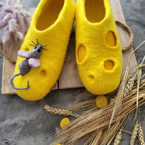 Handmade eco organic wool felted slippers handcrafted cozy warm yellow funny winter shoes for toddlers Christmas gift, baby shower birthday image 8