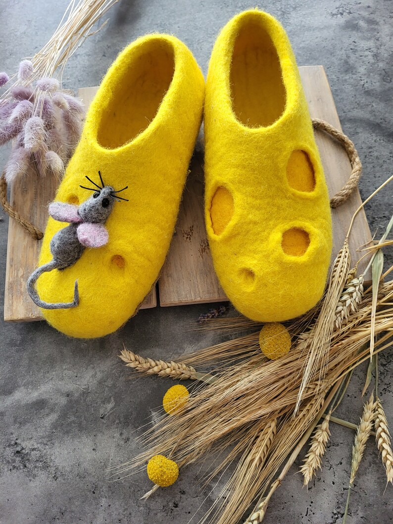 Handmade eco organic wool felted slippers handcrafted cozy warm yellow funny winter shoes for toddlers Christmas gift, baby shower birthday image 8