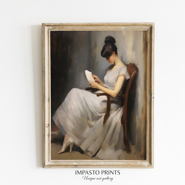 Antique Portrait Woman Reading | Vintage Print | Vintage Oil Painting | Woman Reading | Women Decor | Bedroom Wall Decor |