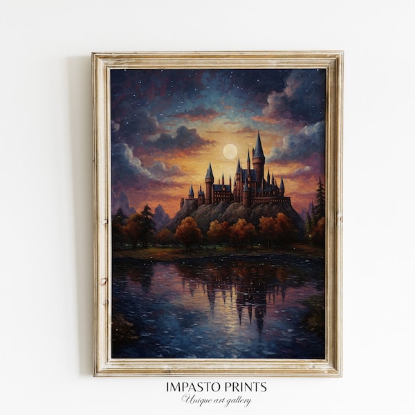 Wizarding Inspired Poster, Vintage Wizard School,  , Wizard World, Van Gogh Painting, Vintage Castle, Wall Art, Printable Decor