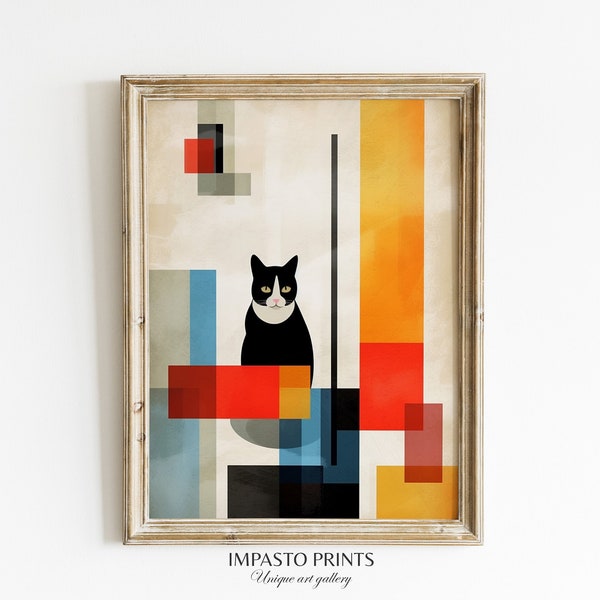 Abstract Cat Print, Modern Art Cat Poster, Black Cat Art, Abstract Modern Wall Art Print, Funny Cat Print, Funny Gift, Home Decor Poster