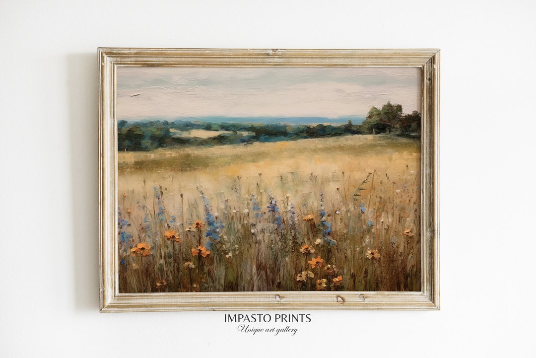 Printable Wildflower Field Landscape Oil Painting Vintage Landscape Art ...