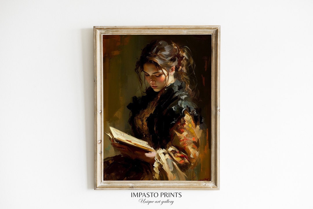 Antique Portrait Woman Reading Vintage Print Vintage Oil Painting Woman ...
