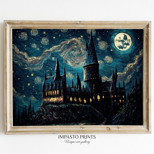 Wizard Inspired Poster, Vintage Wizard School, Potter Prints, Wizard World, Van Gogh Print, Castle Print, Wall Art, Printable Decor
