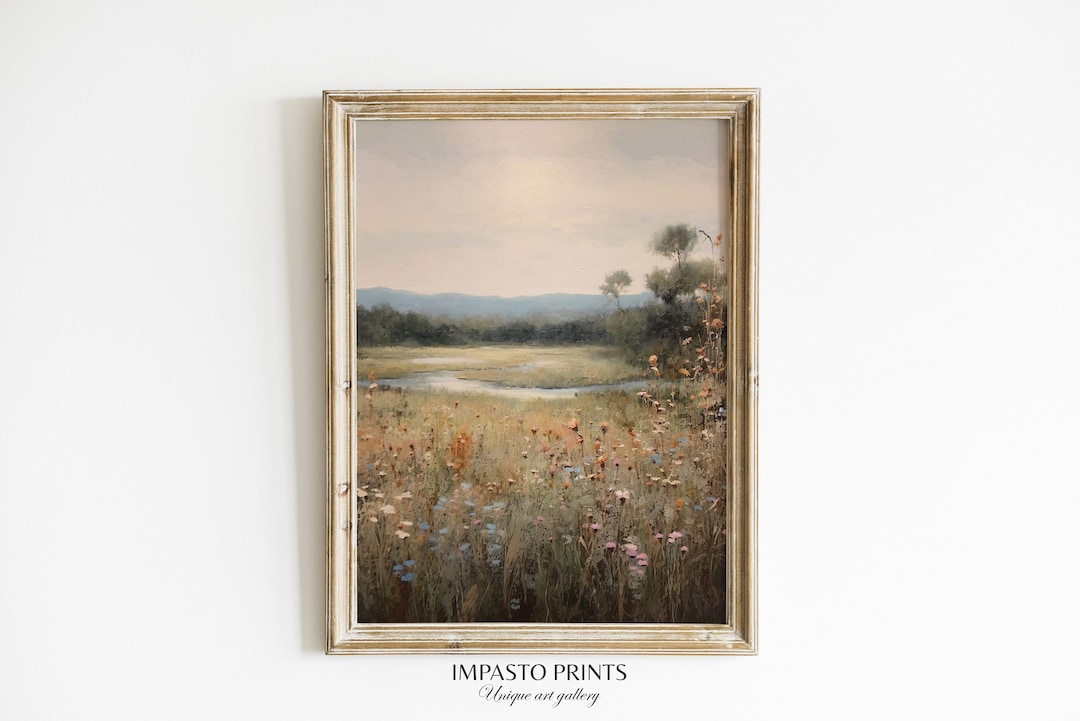 Printable Wildflower Field Landscape Oil Painting Vintage Landscape Art ...