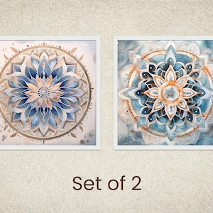 Serene Mandala Art Set - spirituelle Wanddekoration, druckbares Aquarell Mandala, Meditationskunst