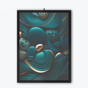 Modern Teal and Gold Abstract Digital Art - Luxury Printable Wall Decor for Home or Office
