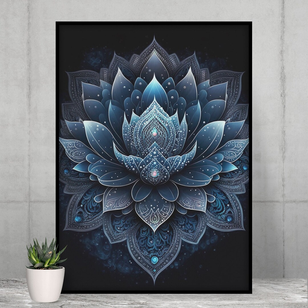 Blue Lotus Flower Wall Art Lotus Flower Mandala Flower of Etsy
