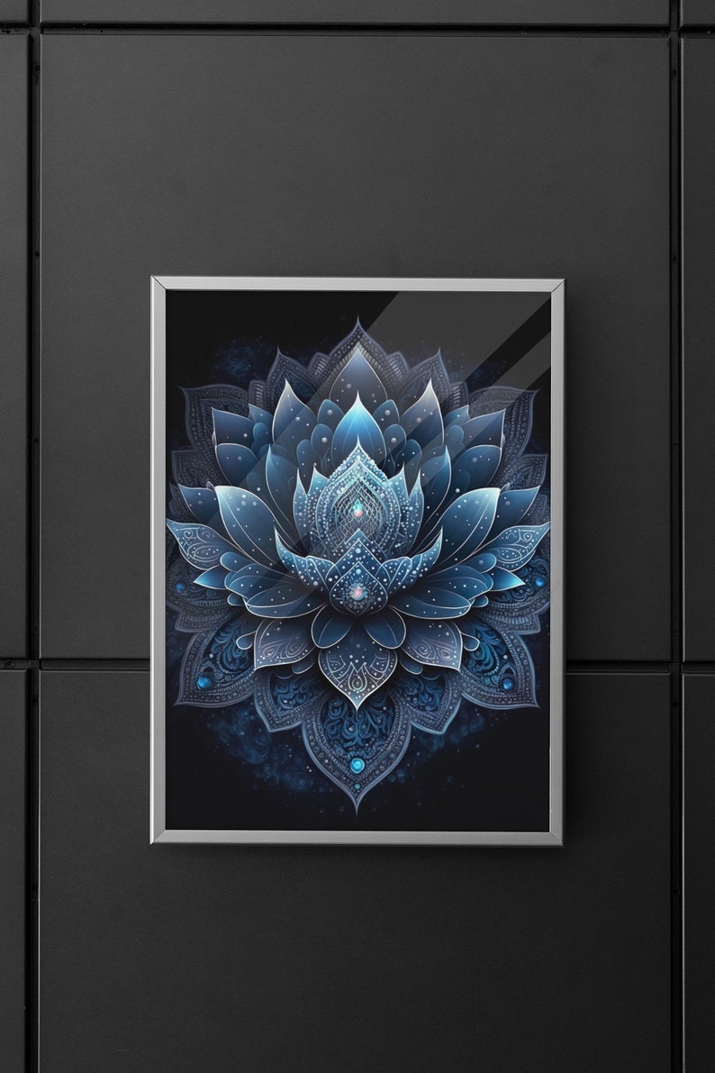 Blue Lotus Flower Wall Art Lotus Flower Mandala Flower of Etsy