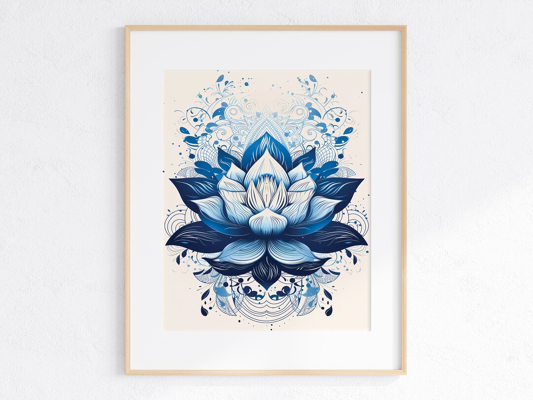 Blue Lotus Flower Wall Art Lotus Flower Mandala Flower of Etsy