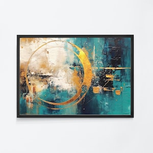 Abstract Digital Painting, Printable Wall Art, Dark Teal Gold Green Painting, Abstract Wall Art, Modern Home Decor, Abstract Painting