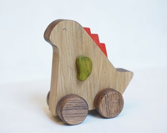 Wooden Toy Dinosaur, handcrafted push and pull along toddler gift, present for dinosaur lover