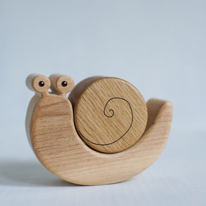 Wooden Toy Snail, swinging handcrafted animal toy, wood baby rattle 1 pcs image 3