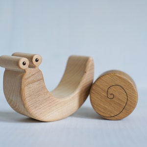 Wooden Toy Snail, swinging handcrafted animal toy, wood baby rattle 1 pcs image 2