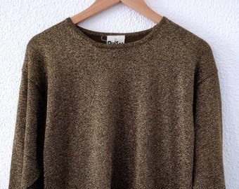 Vintage 1970s golden brown glitter shimmer party cocktail sweater oversize by Ouiset size L