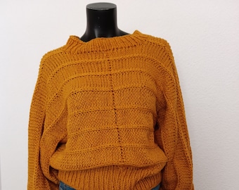 Vintage 80s thick mustard chunky yellow hand knitted batwing sweater