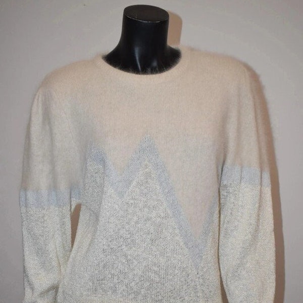 Awesome Nina Moradi kitsch avant-garde vintage 1980s soft cream white metallic silver sweater