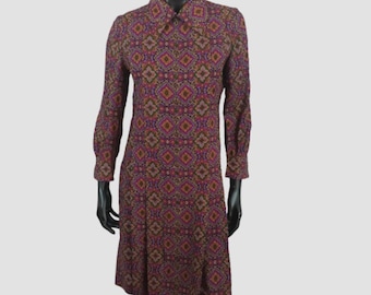 70s Paisley Midi Dress, Handmade Boho Vintage Dress, UK10, US6, EU38