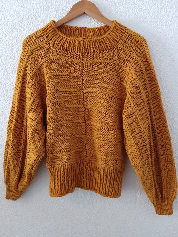 Vintage 80s thick mustard chunky yellow hand knit… - image 3