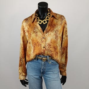 Vintage silk animal print shirt, vintage Silk blouse, retro shirt, silk Gift for her, 90s oversized blouse, Silk top, 90s snakeskin shirt
