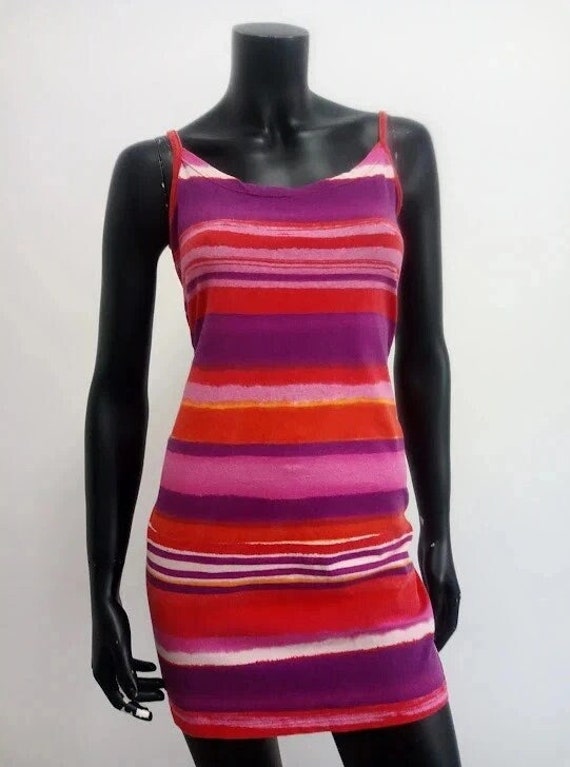 Vintage 1990s hot pink and red striped stretchy sh