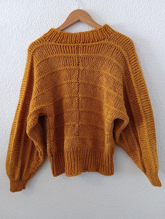 Vintage 80s thick mustard chunky yellow hand knit… - image 5