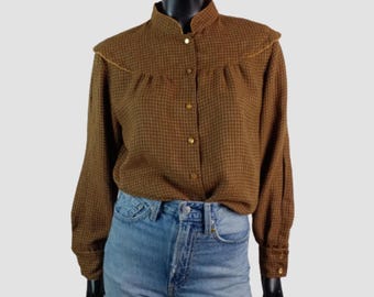 Blusa italiana de lana vintage de los años 70, blusa de herencia de la alta sociedad, talla UK12, US8, EU40