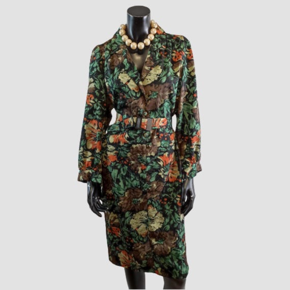 70s midi dress Vintage 70s Blue Button Up Print Midi Dress