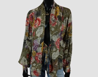 Silk Chiffon Max Mara Blouse, Vintage Italian Floral Kimono Top, UK8/10, US4/6, FR36/38