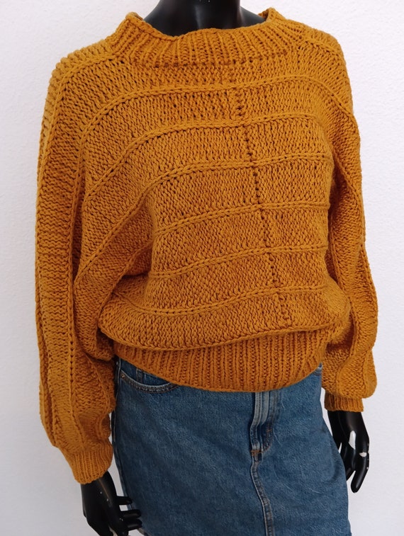 Vintage 80s thick mustard chunky yellow hand knit… - image 2