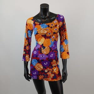 60s Psychedelic Print Dress, Handmade 60s Dress, 60s Mini Dress, Classic 60s Silhouette, 60s Flower Power Dress, Kitsch Abstract Mini Dress