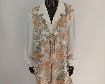 90s Sixty Sense Layered Blouse, Vintage Floral Blouse, Plus Size Double Layer Top, Longline Lightweight Boho Floral Shirt, UK18, US14, EU46