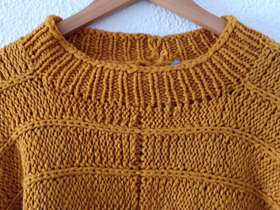 Vintage 80s thick mustard chunky yellow hand knit… - image 6