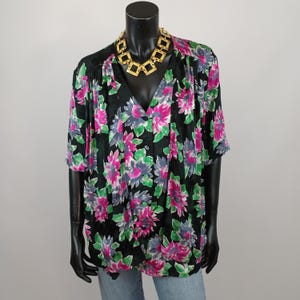 Vintage oversized silk blouse, button up vintage blouse, Loud floral silk blouse 80s maximalist blouse, Plus Size Vintage, UK18 US14