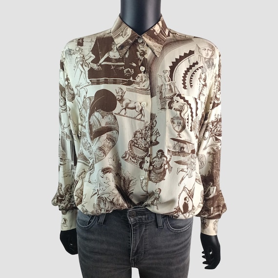 Aspesi, Pure Silk ASPESI 90s Shirt, Fantasy Print Blouse, Rare Oversized Shirt, EU36, UK8, US4
