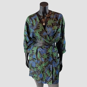 Kimono tropikalne z lat 90., obszerna bluzka w stylu nietoperza, marynarka z odkrytym przodem, rozmiar uniwersalny