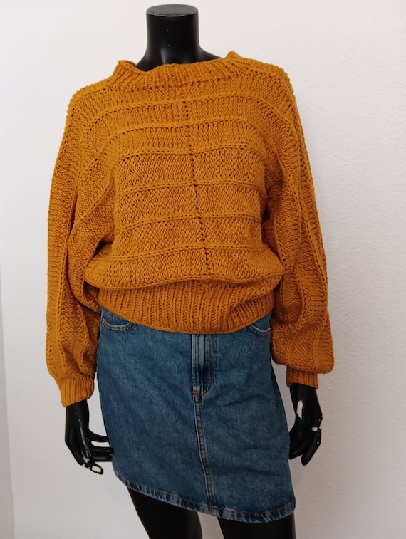 Vintage 80s thick mustard chunky yellow hand knit… - image 1