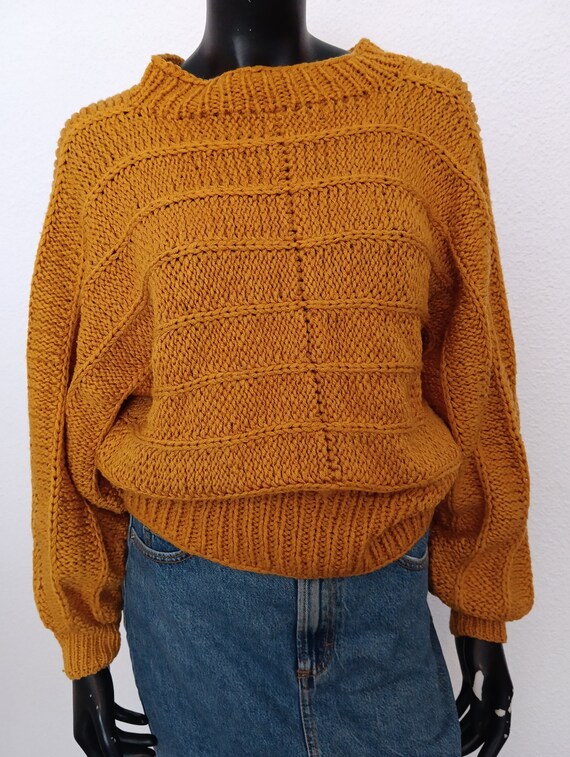 Vintage 80s thick mustard chunky yellow hand knit… - image 4