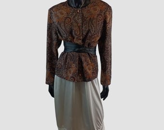 80s Paisley Blazer, Boho Floral Jacket, Handmade Wool Blend Boxy Vintage, UK14, US10, EU42