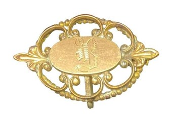 Gold Filled Victorian Style Brooch Pin With Engraved Monogram &quot;B&quot; and Ornate Design